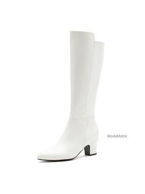 Women's Knee-High Boots Chunky Heel Pointed Toe Side Zip PU Leather Tall Gogo